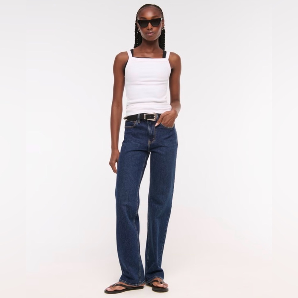 Abercrombie & Fitch High Rise Straight-Leg 90’s Jeans in Dark Blue